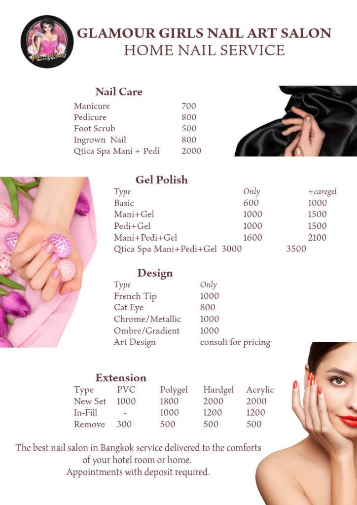 Bangkok Nail Delivery Service - Price Menu